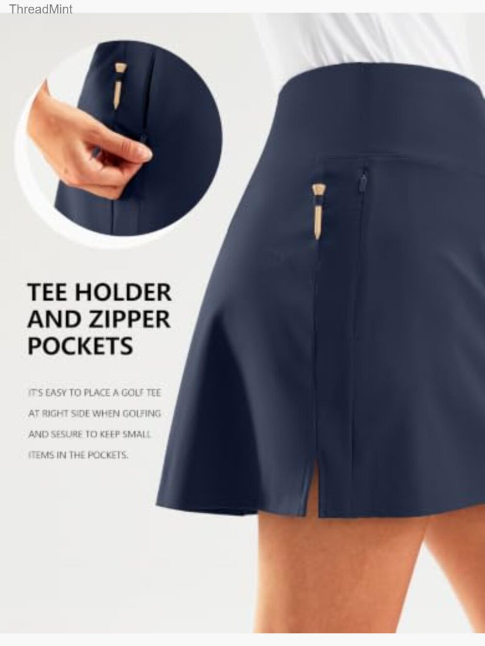 16 Inch High Waisted Athletic Skort with Pockets for Golf Tennis - Picture 3 of 7